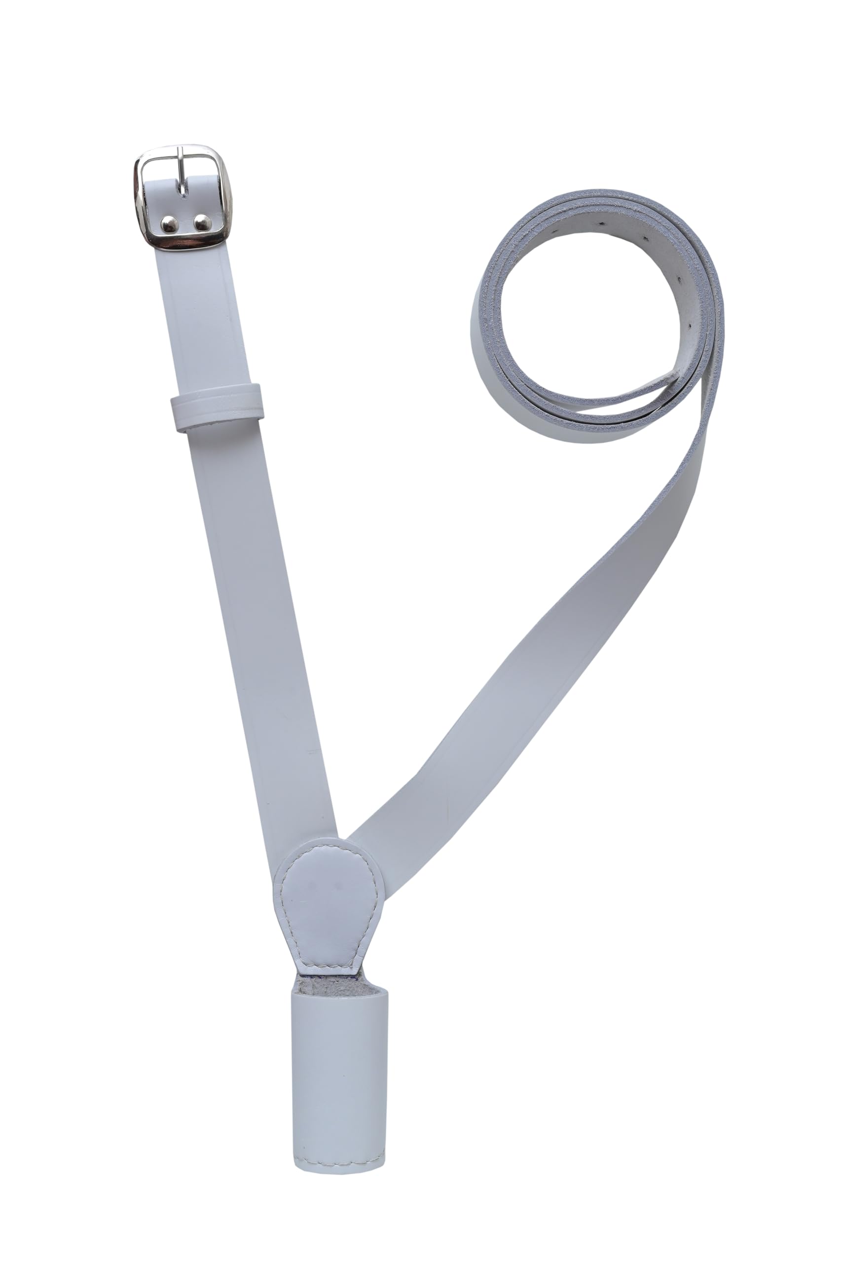 Support de ceinture en cuir blanc avec croix - Blanc, épaule droite, sangle réglable, boucle en laiton finition argentée, support de drapeau durable pour usage militaire, garde d'honneur et armée