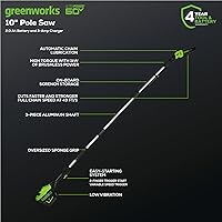 Vista 2 de Greenworks 60V sierra de poste sin cable sin escobillas de 10 pulgadas, alcance de 14.5 pies, batería de 2.0Ah y cargador