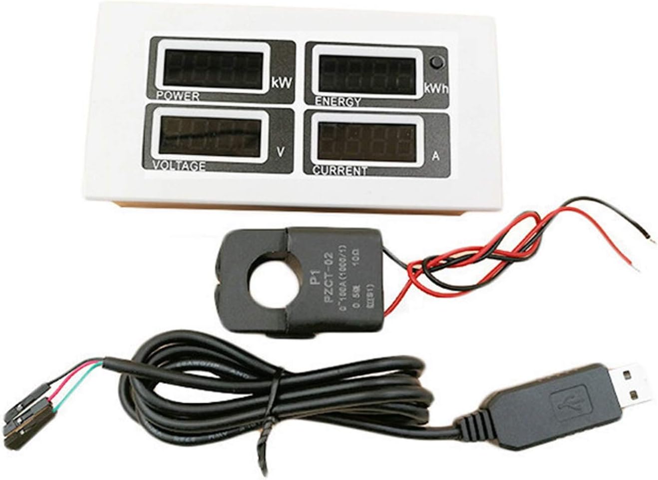 AC Single Phash Digital Panel Voltmeter Current Meter TTL 220V 100A LED Voltage Watt Kwh Meter With Split CT USB Cable