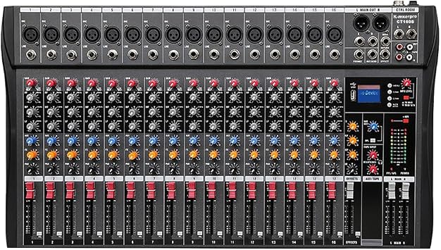 16 Channel Professional Audio Mixer Console Sound Board with 48V Phantom Power,USB Audio Interface for Live Show,Streaming Recording Music Stage Karaoke