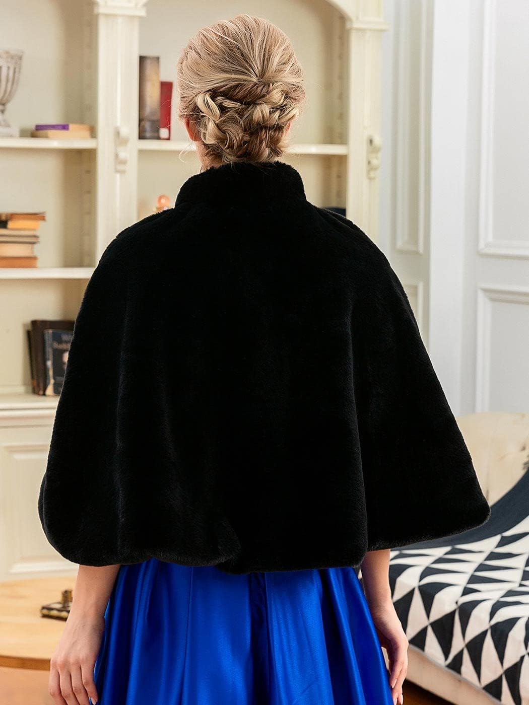 GORAIS Women's Faux Fur Cape and Wraps Bridal Fur Stole Wedding Shawls with Brooch for Bride and Bridesmaids - Image 2