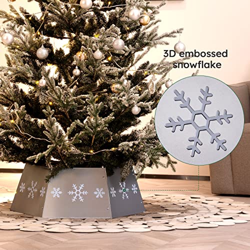 Harcohome Galvanized Metal Christmas Tree Collar With 3D Snowflake Authentic Easy Set Up Tree Ring For Shorter Trees Or Pencil Trees Rustic Christmas Tree Skirt Decorations (Silver With White Flakes) #TOP3