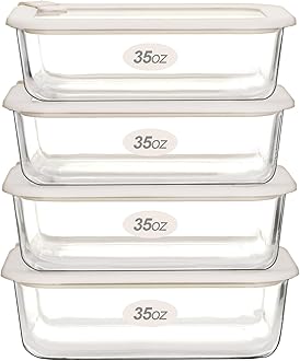 Urban Green Glass Food Storage Containers with Glass Lids, Microwave Safe Food Container Set, Airtight Food Container Set, LeakProof, 100% Plastic Free, White Color, 4pack