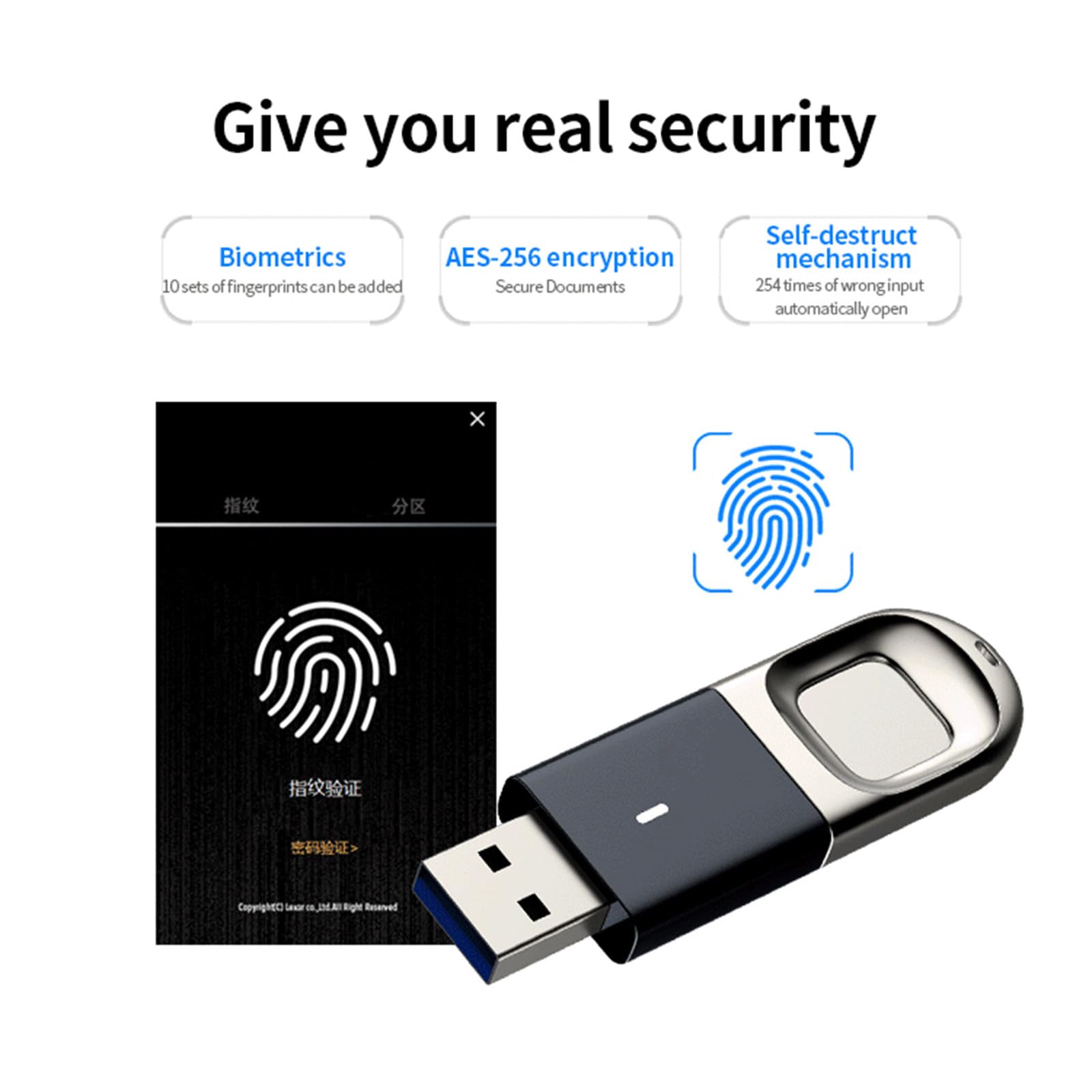 Riconoscimento delle impronte digitali Chiavetta USB crittografata 32G 64G 128GB 256GB USB 3.0 per computer ad alta velocità USB,128GB