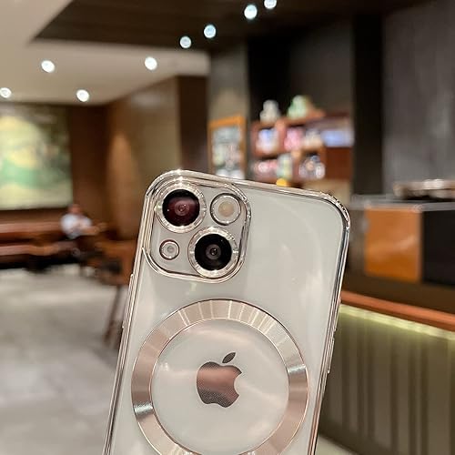 Miniatura 3 de Threehundred Funda magnética transparente para iPhone 13 Mini con protector de lente de cámara, protección completa MagSafe galvanizada de silicona