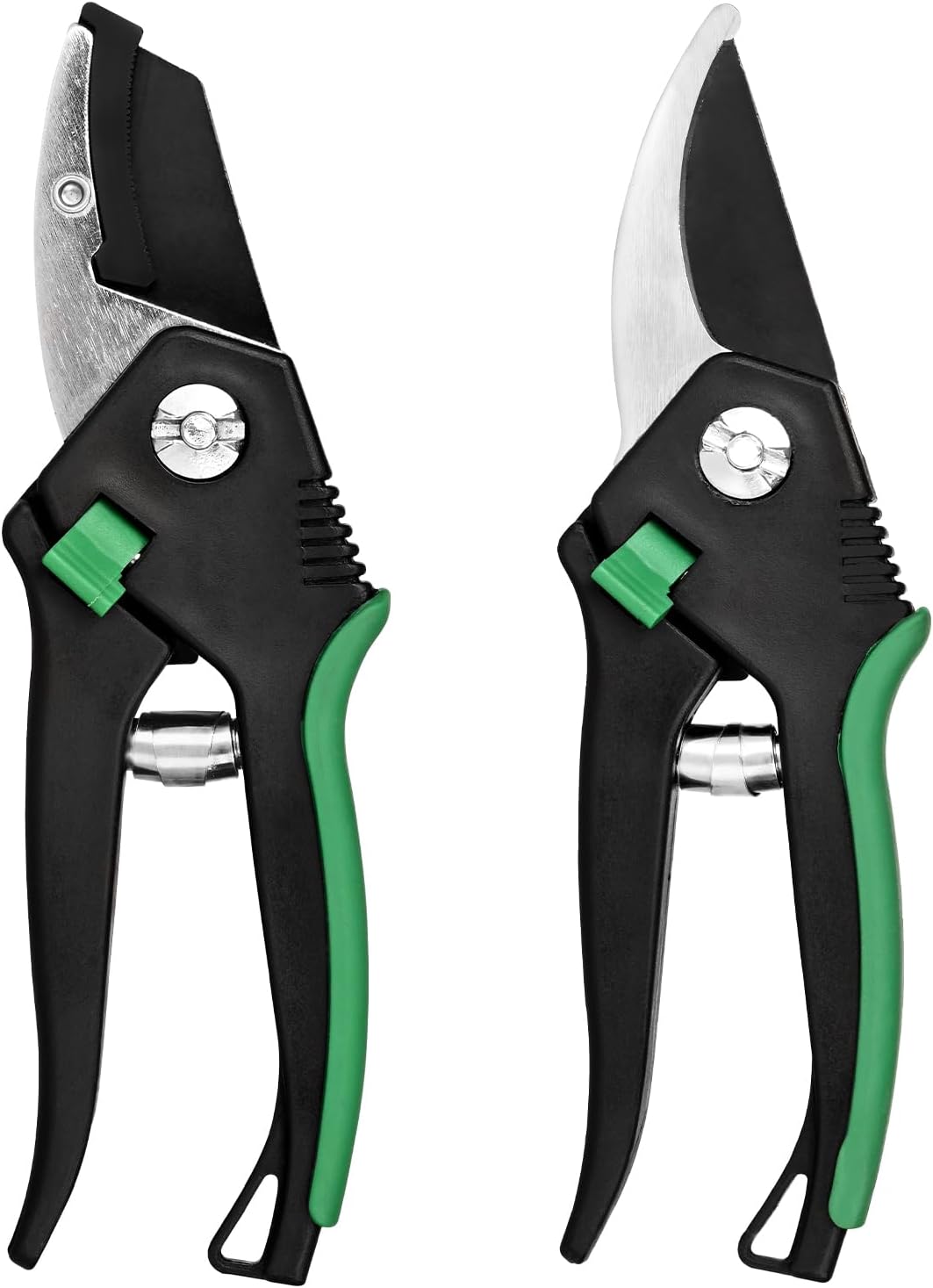 OUTO Bypass Pruning 8 Inch Shears with Heavy Duty Carbon Steel Cutter Sharp Blade Grip Handle Trimmer Plant Clipper Tool Gardening Scissors for Home Garden Lawn Backyard Patio (Pack of 2, Green)