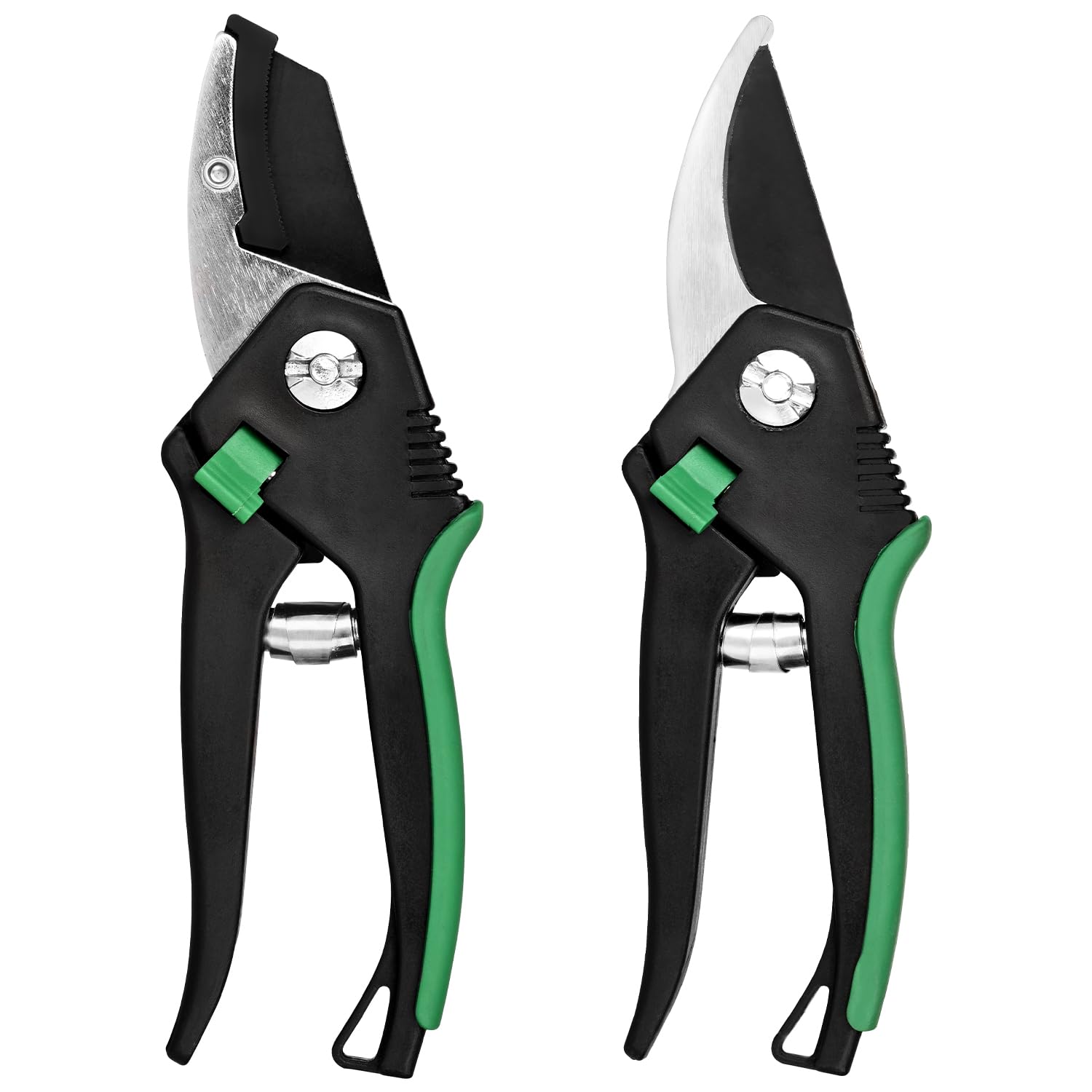 OUTO Bypass Pruning 8 Inch Shears with Heavy Duty Carbon Steel Cutter Sharp Blade Grip Handle Trimmer Plant Clipper Tool Gardening Scissors for Home Garden Lawn Backyard Patio (Pack of 2, Green)