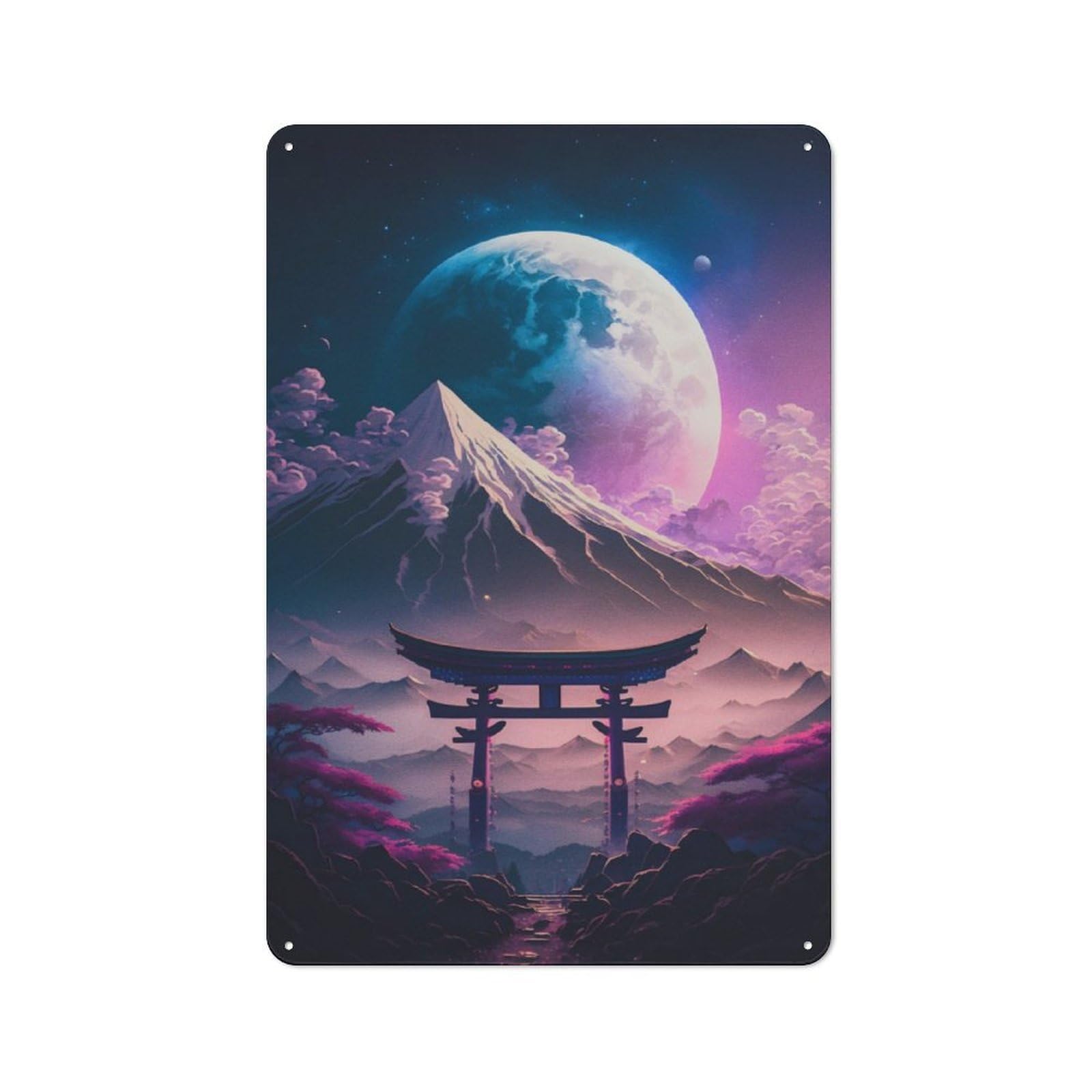 Junmoney Full Moon In Japan Industrial-Style Metal Plaque 30X20cm For Workshop Wall, For Vintage Wall Decor Fans, For Themed Room Decoration