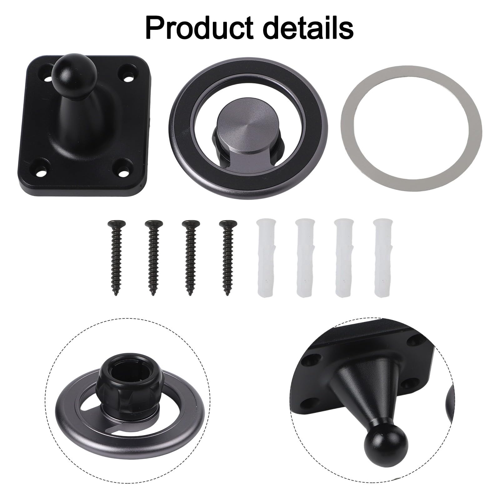 Supporto da parete regolabile per tablet e telefoni rotanti a 360°, struttura in lega di alluminio, per design compatto 6 x 5 cm, forte tenuta magnetica, nero