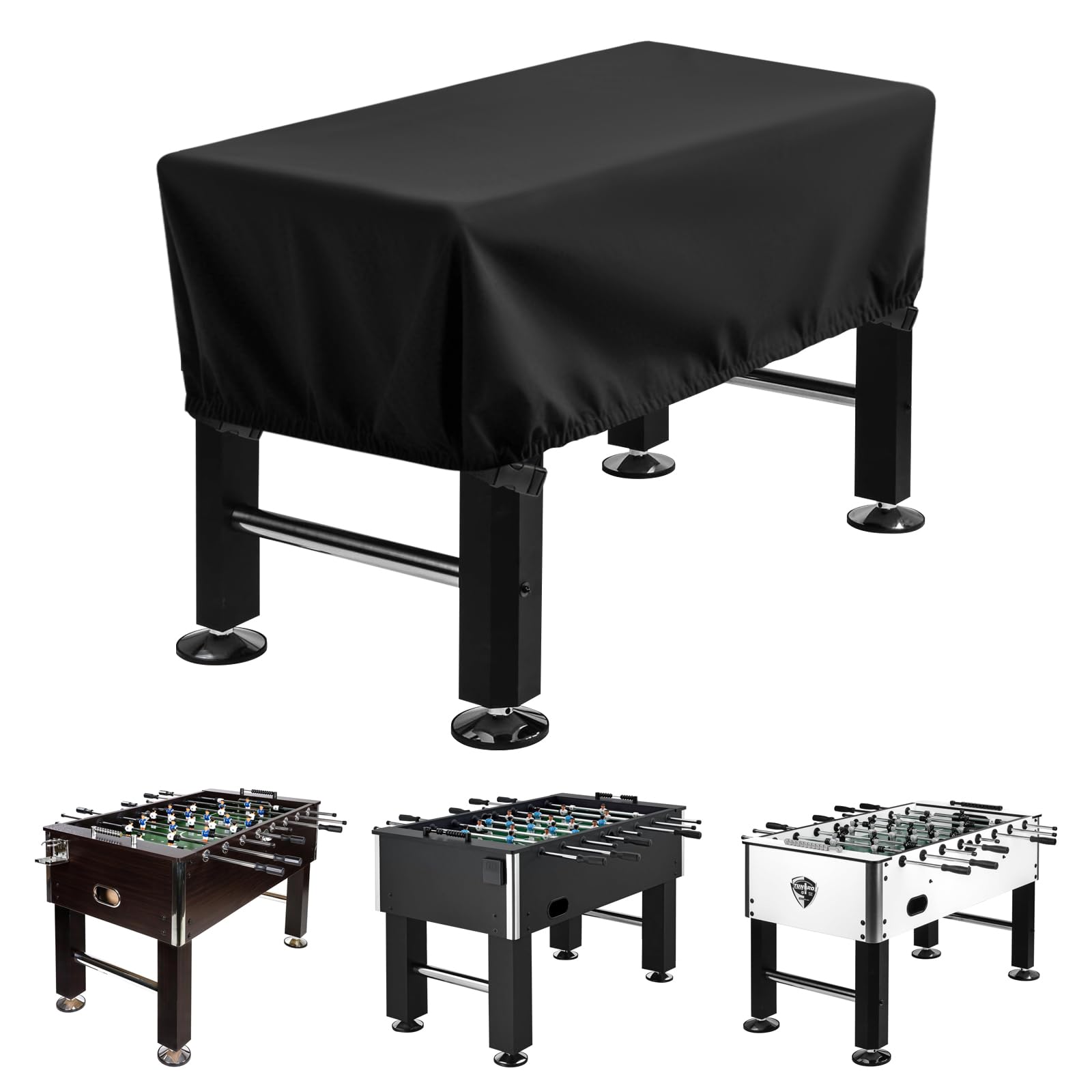 Kickertisch Abdeckung Wasserdichte, 420D Oxford Tischfußball Abdeckung Staubdicht UV-beständig, Fußball Tischabdeckung Tragbar mit Lösen Sie Gürtel und Spannungen, Schwarz, 145X115X72cm