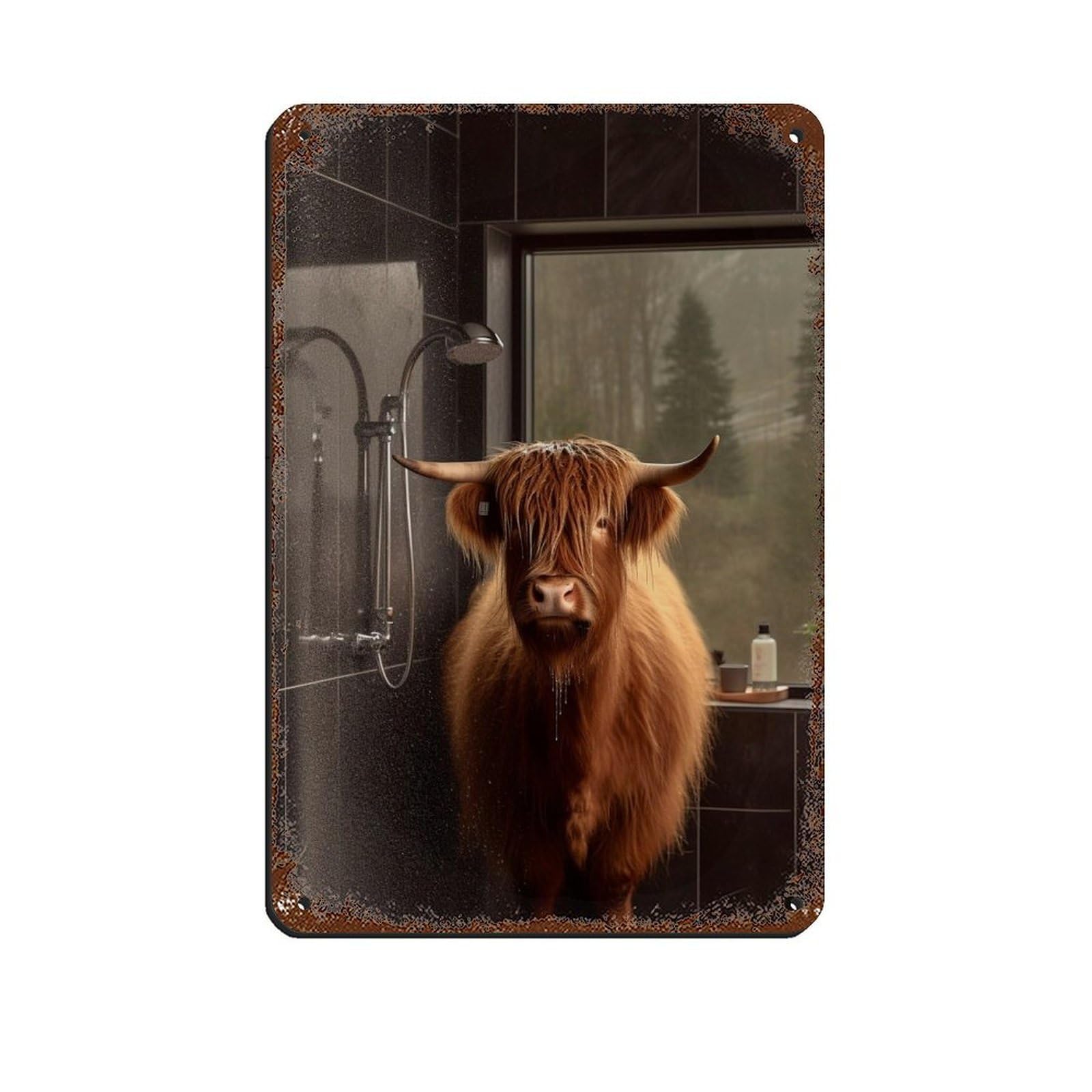 Highland Cow Taking A Bath (3) Retro Poster Metal Tin Sign Chic Art Retro Iron Painting Bar People Cave Cafe Family Garage Poster Wall Decoration 8x12inch(20x30cm)