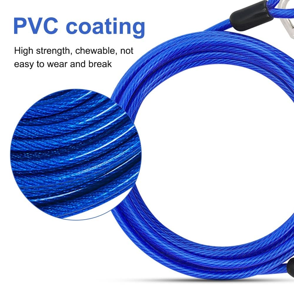 DONGKER Cable de amarre para perro de 3 m, correa de alambre de acero reflectante para mascotas con gancho giratorio de 360° para perros medianos y grandes de hasta 130 libras