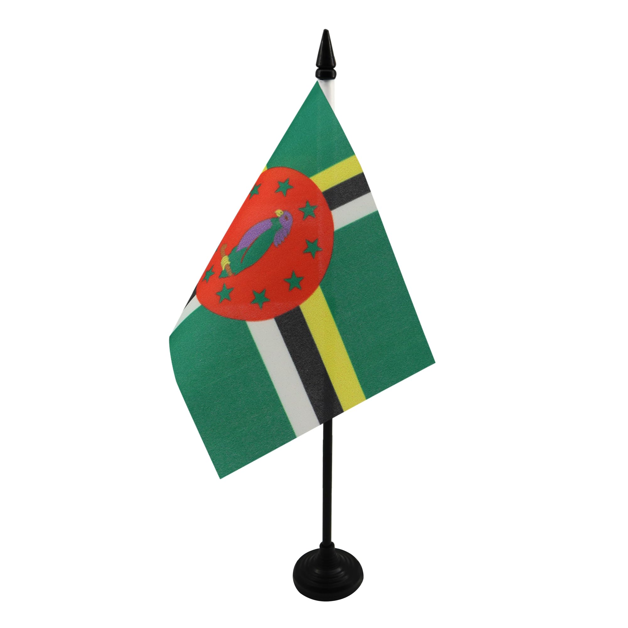 AZ FLAG - Dominica Table Flag 4'' x 6'' - Dominican Office Mini Banner 100% Polyester 15 x 10 cm - Mini Desk Flag with 10'' Pole and Black Plastic Base