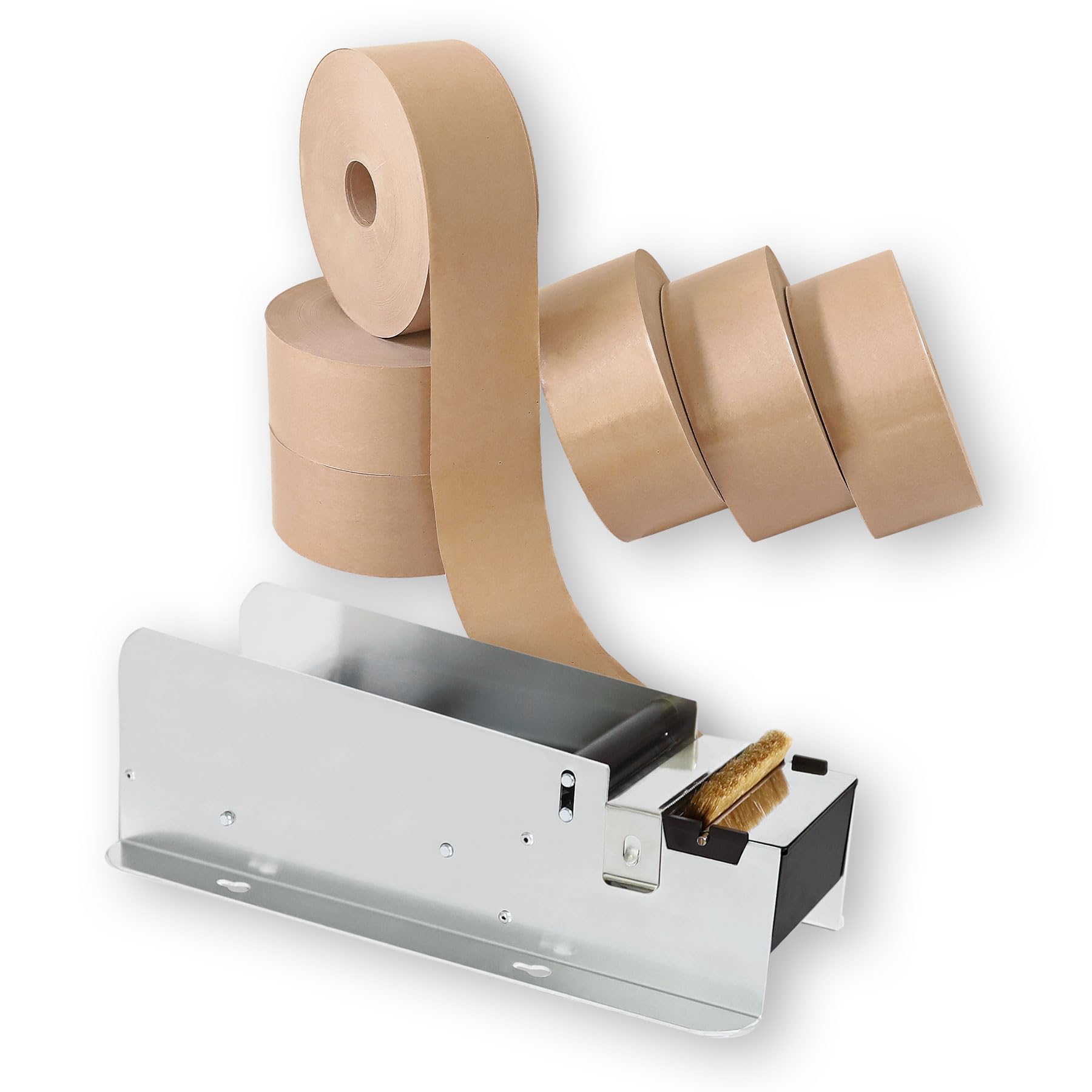 Europack24 Nassklebe-Set: 6 Rollen Nassklebeband und 1 Klebestreifengeber | 60mm x 200m unverstärkt | Paketklebeband für Kartonagen | stark klebendes Packband | Klebebandanfeuchter für Büro und Lager