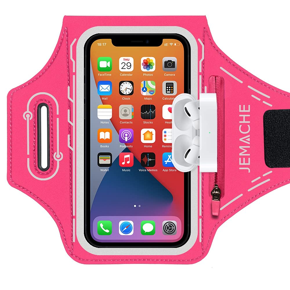 Armband for iPhone Pro Max 17 16 15 14 13 12 Plus/AIR with Airpods Holder, Gym Workouts Running Phone Arm Band (Rosy)