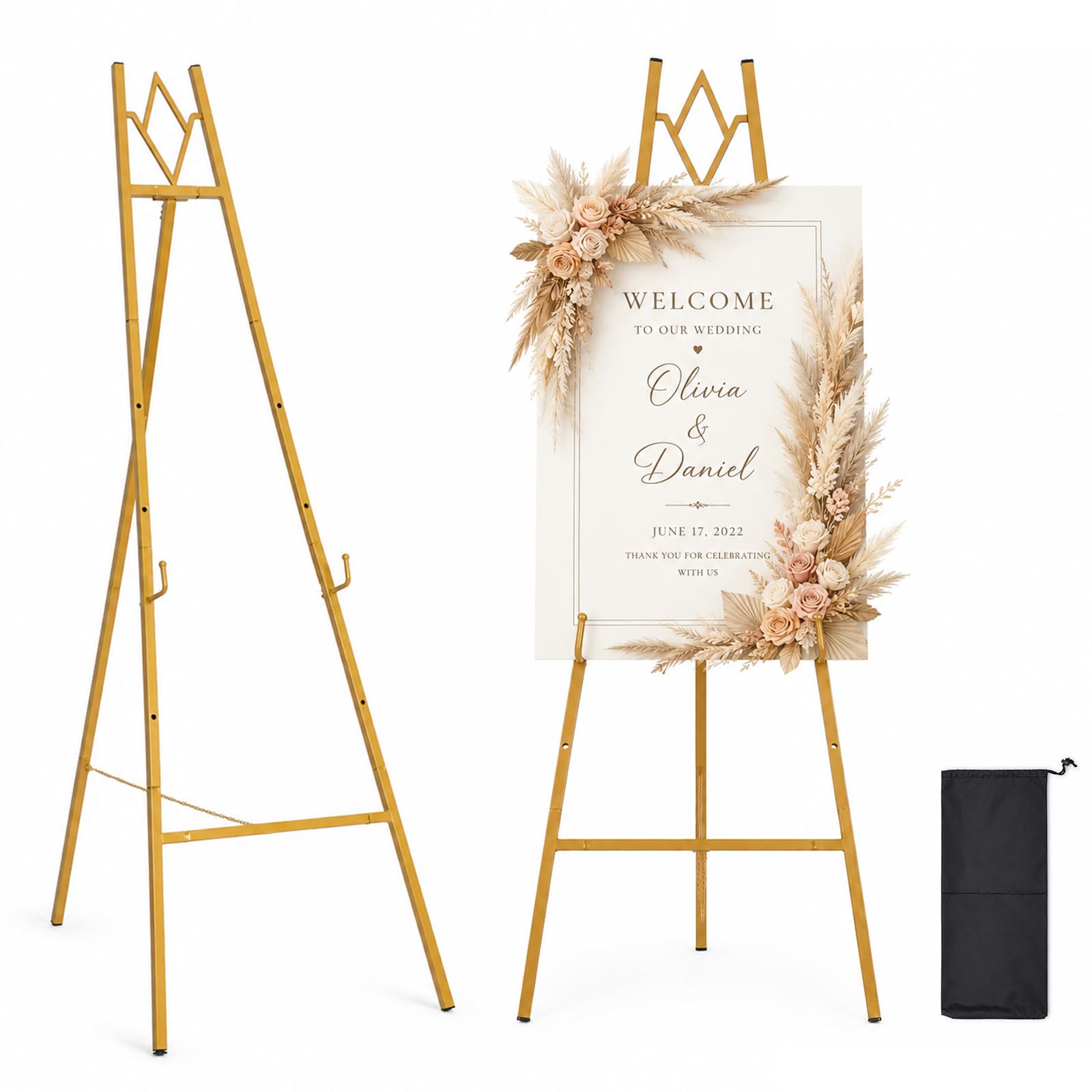 Chevalet doré pour mariage, plaque de bienvenue réglable