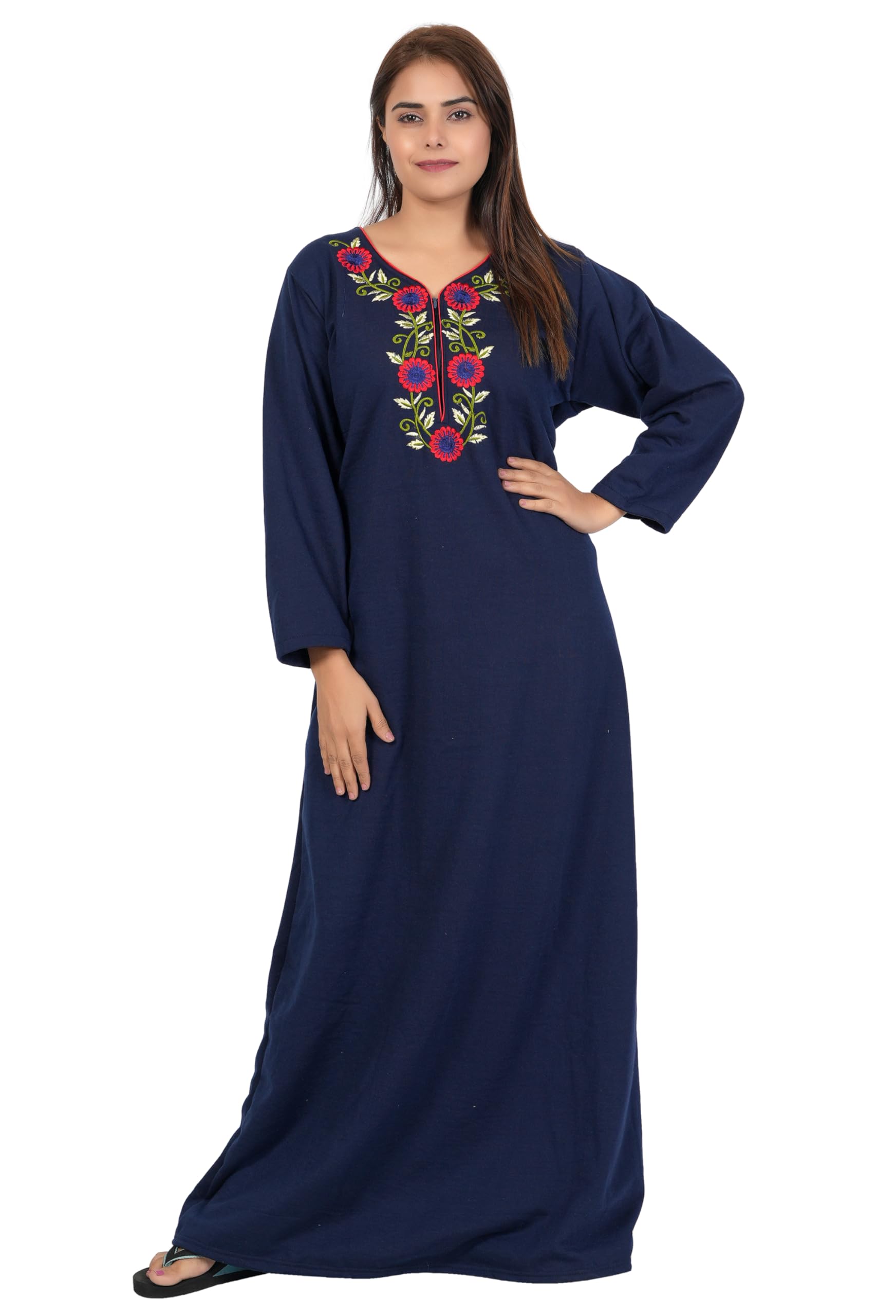anglina Women's Winter Care Winter Wear Full Sleeve Embroided Solid Fleece Woolen Warm Nighty, Maxi, Nightgown, Nightwear with Pocket (SBG-74)-picture-22