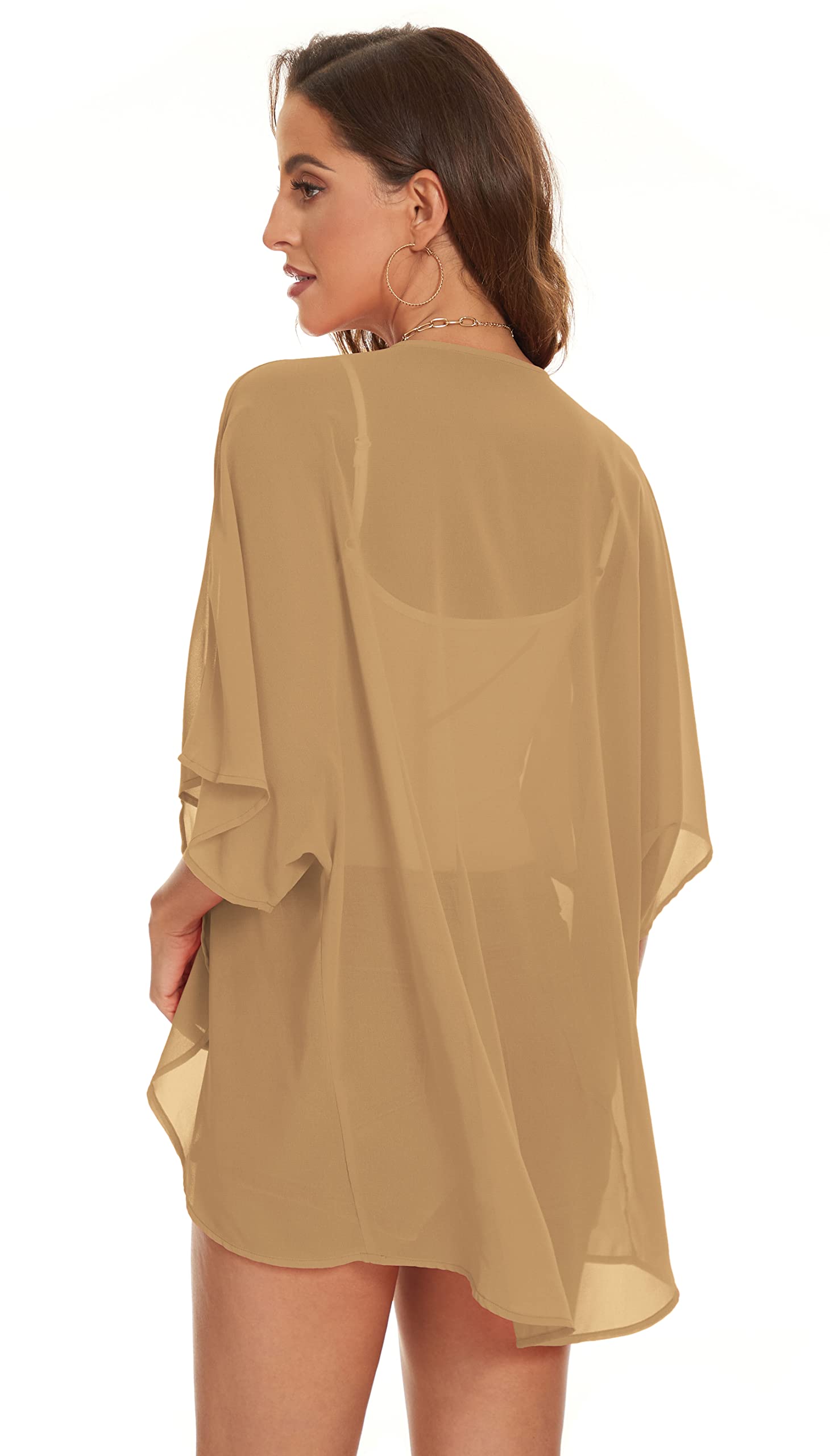 Damskie kimono, plażowe, szyfon, kardigan, kwiaty, topy, luźne peleryny, 1-khaki, XXL