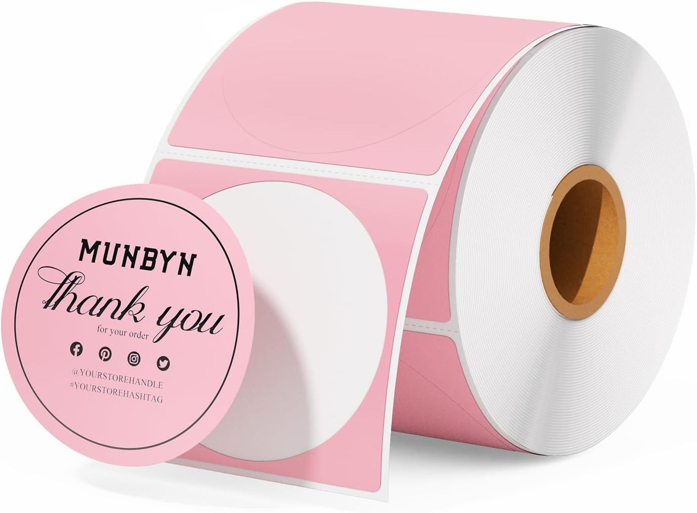 MUNBYN 2" x 2" Pink Circle Thermal Sticker Labels for Thermal Printer, 750 Labels/Roll, Self-Adhesive Round Direct Thermal Labels, Multi-Purpose Roll Stickers for Business