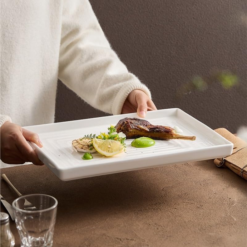 Platos de Camping Platos de cerámica for uso doméstico, platos rectangulares creativos estilo occidental for verduras y carne asada Plato Decorativo