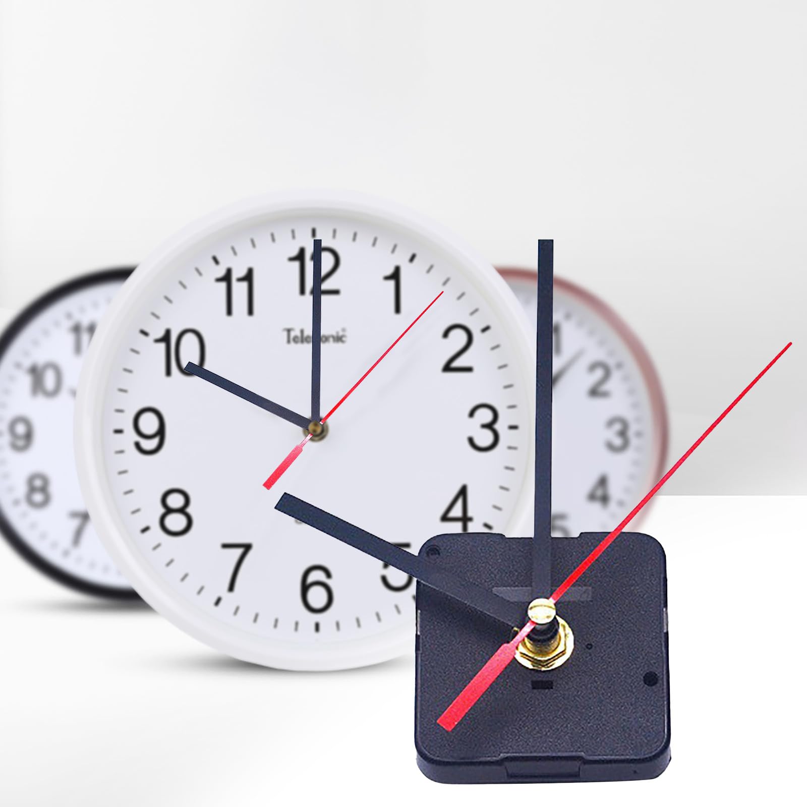 Quartz Clock Mechanism Kit Wall Clock Mechanisms Mattery Powered Replacement Long and Short Shaft with 5 Different Pairs of Hands (1pc)