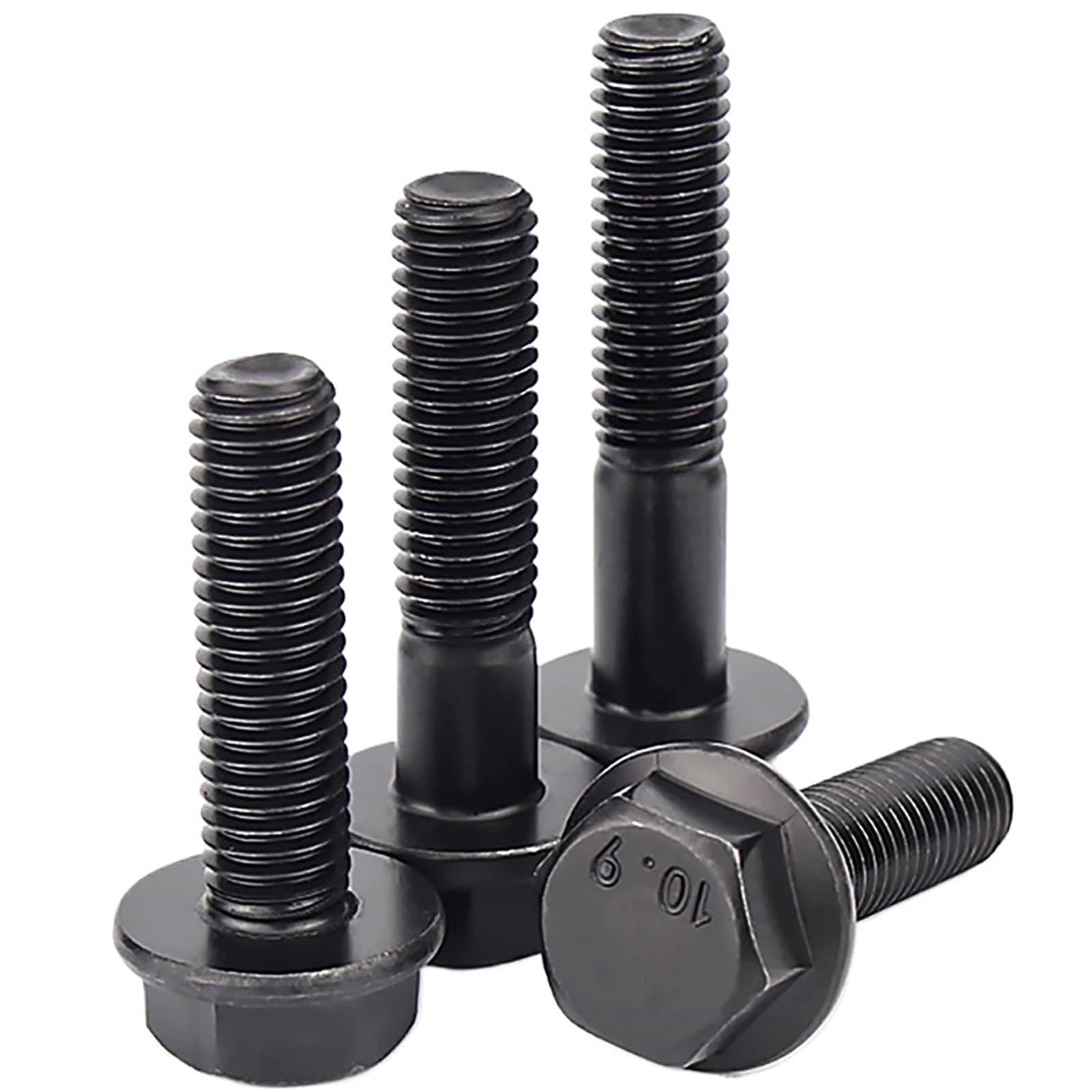 MUHUO Flanged hexagon bolt, 1/2pcs M6 M8 M10 M12 M14 M16 Black Hex Flange Bolt Full/Partial Thread Metric Head Screw(M6x45 (2pcs))