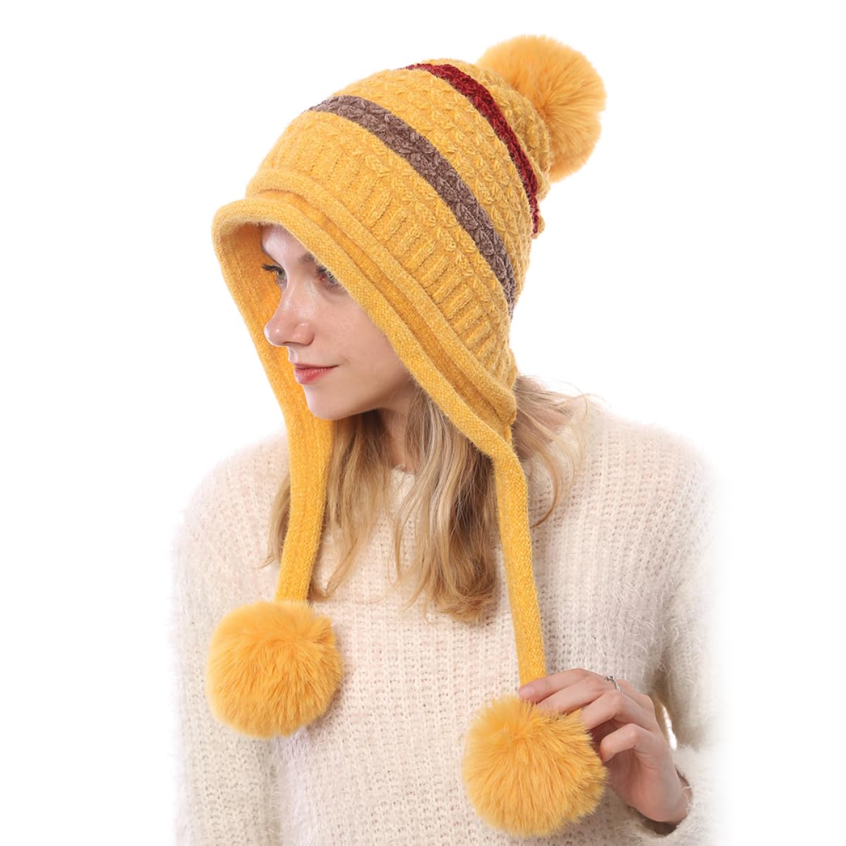 LIFKOME 2piezas Gorro De Lana Para Mujer y Cómodo Para Esquí y Actividades Al Aire Invierno Color Amarillo