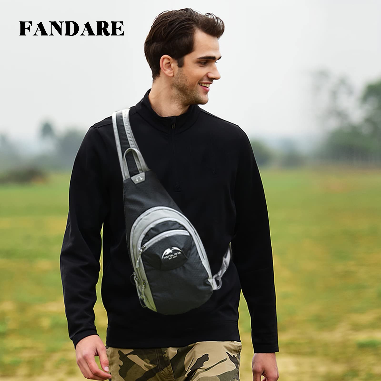 FANDARE Zaino Monospalla da Uomo Borse a spalla da palestra Zaini da hiking Donna Borsa a Spalla da palestra Borsa Tracolla Borsello a Spalla per Sportivo Trekking Ciclismo Viaggio Nero