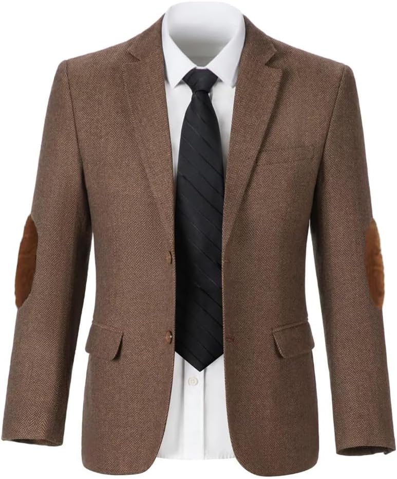 VENNYNG Boys Tweed Blazer Jacket with Elbow Patches Kids Short Trench Coat Vintage Coat