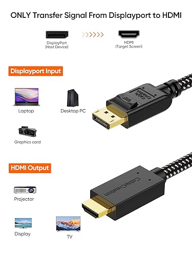 Miniatura 2 de CableCreation Cable DisplayPort a HDMI activo 4K, cable trenzado DP a HDMI de 6 pies, compatible con 4K a 30Hz y convertidor de audiovideo 3D,