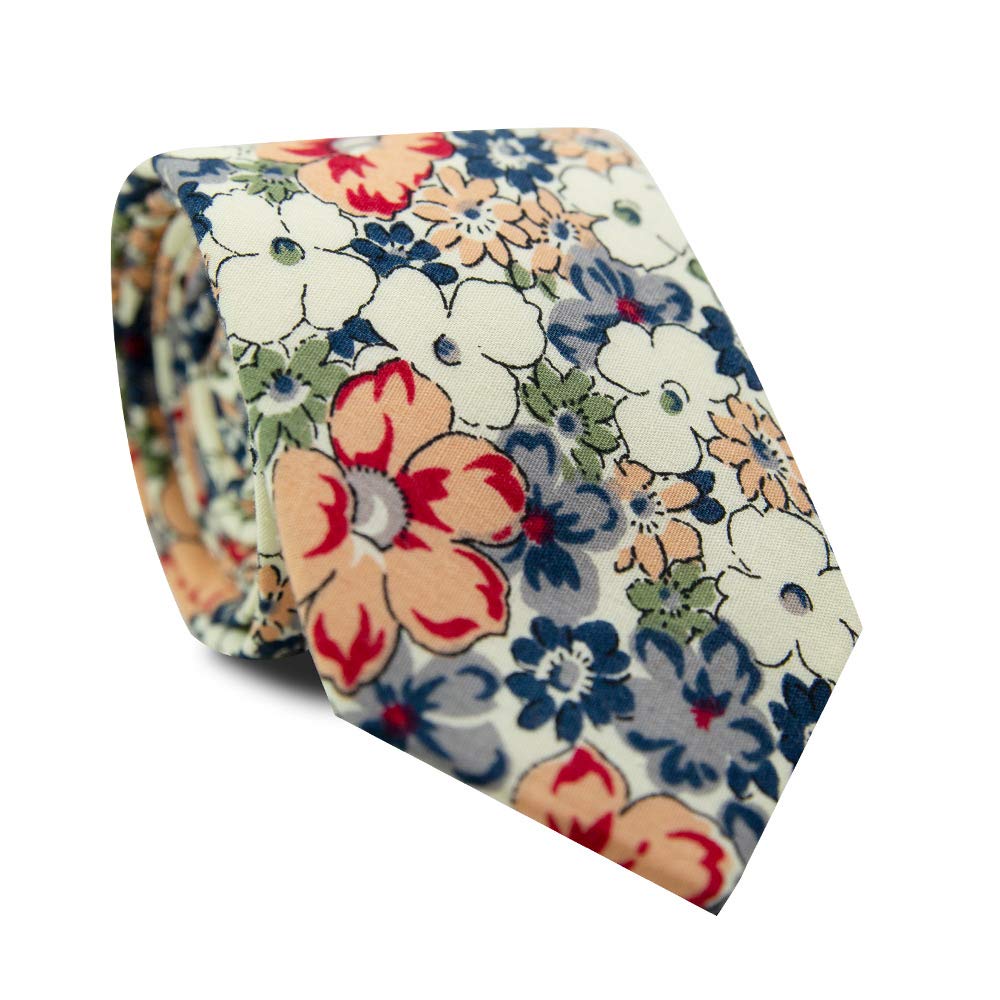 DAZI Men's Skinny Tie Floral Print Cotton Necktie, Great for Weddings, Groom, Groomsmen, Missions, Dances, Gifts.
