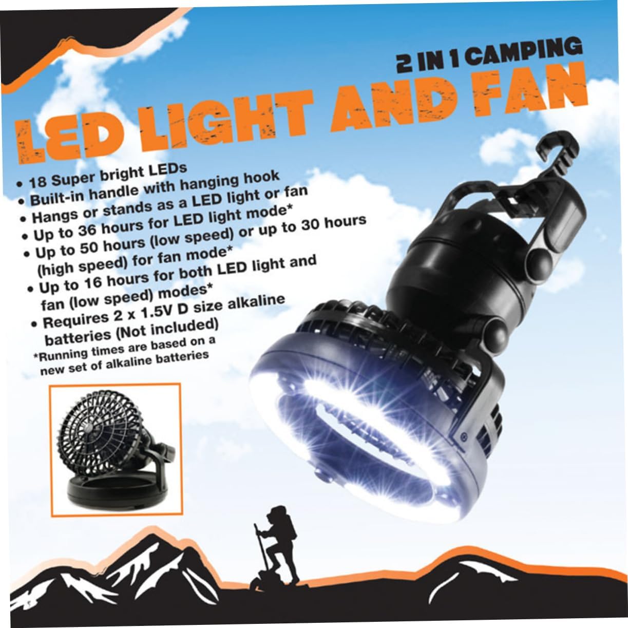 2pcs Led Camping Lantern and Fan Hook Bright Led Light for Tents Outdoor Hiking Emergency Use Battery Not Included