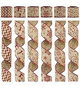MEEDEE Christmas Ribbon 2.5 Inch 6 Rolls 36 Yards Red Glitter Burlap Wired Ribbon Bulk Metallic C...