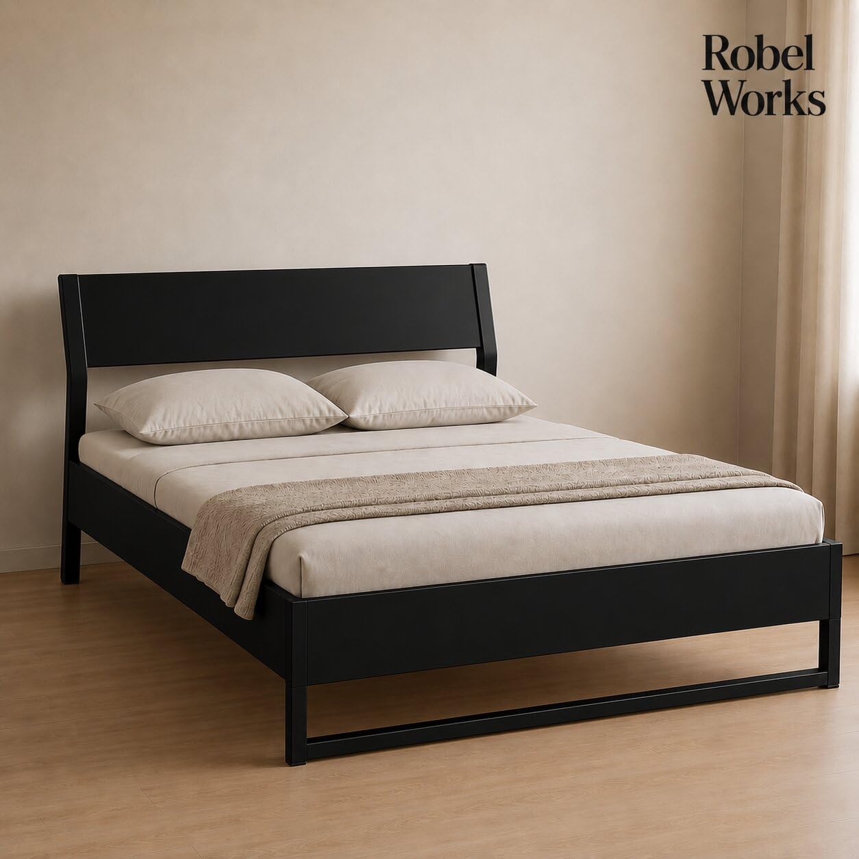 Solid Wood Platform Bed Frame with High Headboard | Heavy Duty Iron Platform | Modern Minimalist Design | No Box Spring Required | Easy Assembly | Black (Queen Size)-image-24