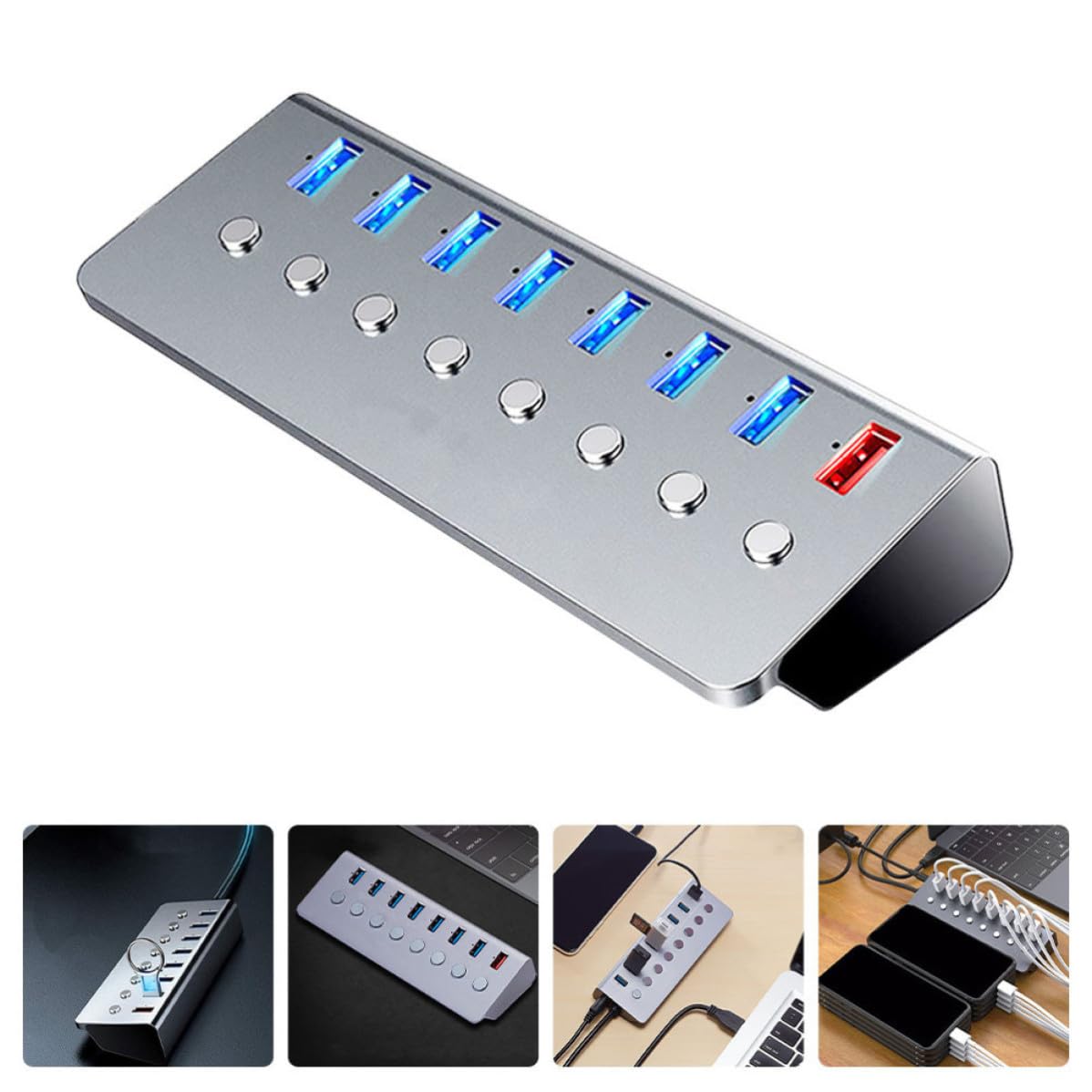 Hub in Alluminio 1 Porta di Ricarica a 7 Porte USB 3.0