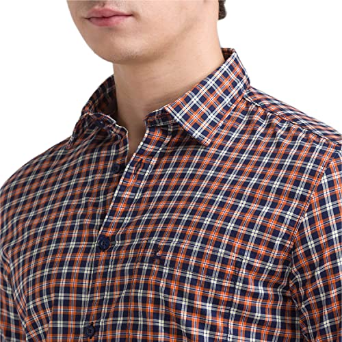 Image of Parx Men's Pure Cotton Checks Pattern Slim Fit Semi Cutaway Collar Full Sleeve Casual Shirt