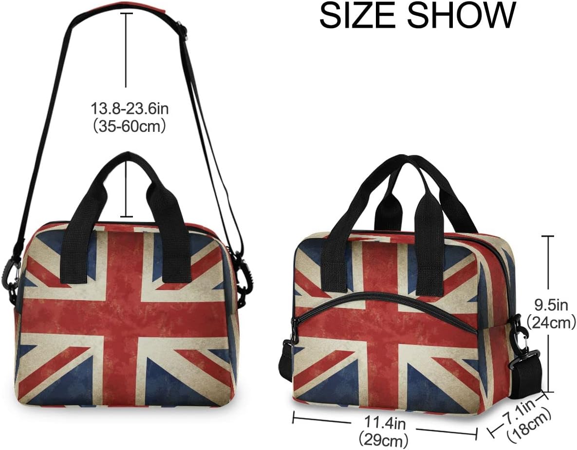 Insulated Lunch Bag for Women Men Vintage Uk England Flag Union Jack Lunch Box Reusable Lunch Cooler Bag Large Lunch Tote Bag for Work Picnic Travel School