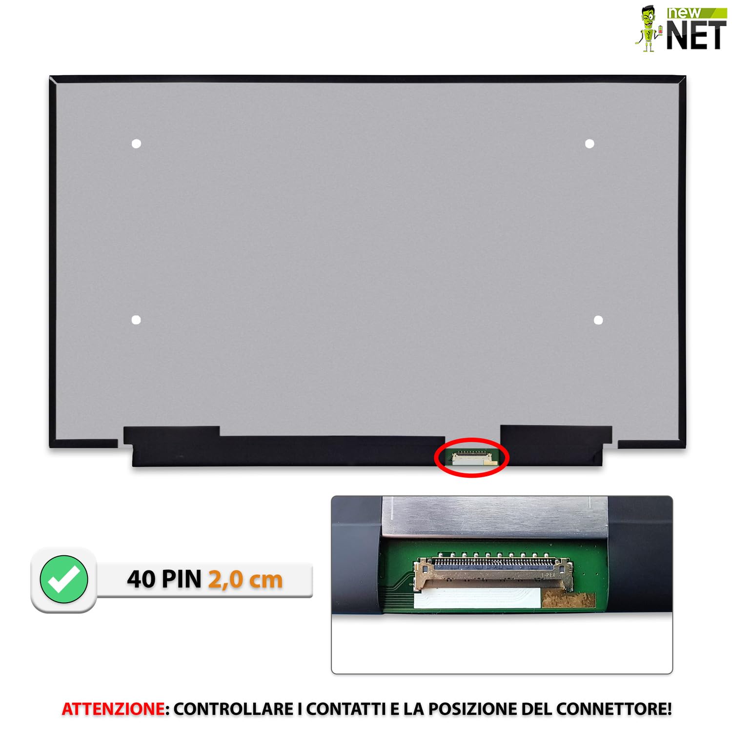 new net - Pannello Schermo Display LCD IPS Compatibile con LQ156M1JW03, LQ156M1JW04, LQ156M1JW05, LQ156M1JW06, LQ156M1JW07 [15.6 Pollici - Full HD - 1920 x 1080-40 Pin]