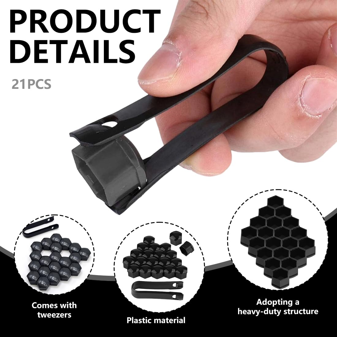 20 Copricerchi Universali Esagonali per Bulloni Ruota con Set di Strumenti di Rimozione Accessori Auto per Esterni (17mm) (Nero)