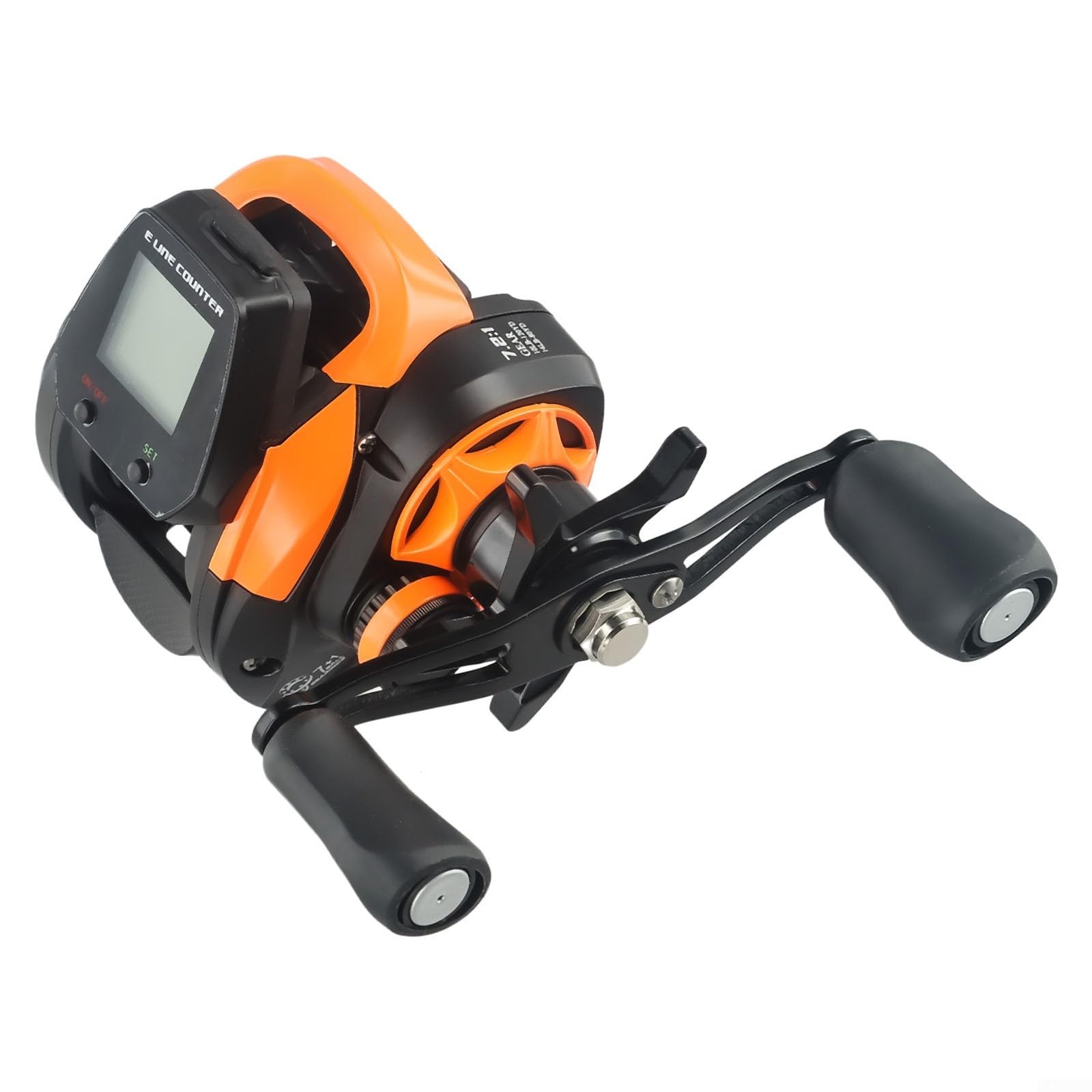 Carrete de pesca con alarma de mordida, carrete de pesca avanzado con pantalla digital, posición de profundidad de alarma de mordida, relación de engranaje 7.2:1, 10 frijoles magnéticos, recargable