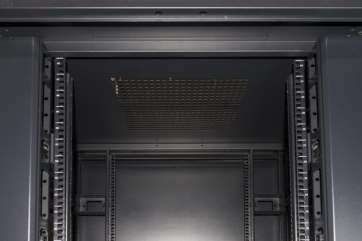 ARMADIO RACK 19" 42U (A)2055, (L)800, (P)800 COLORE NERO PORTA VETRO DISASSEMBLATO CON GUIDACAVI LATERALE