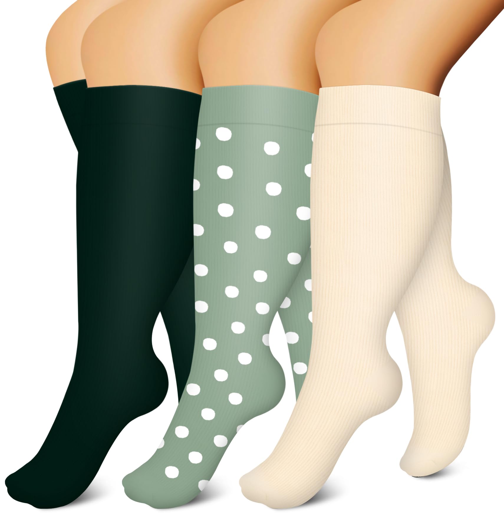 BLUEENJOY3 Pack Plus Size Compression Socks for Women & Men, Wide Calf 20-30mmhg Extra Large Knee High Support for Circulation, Running, Nurse, Pregnant