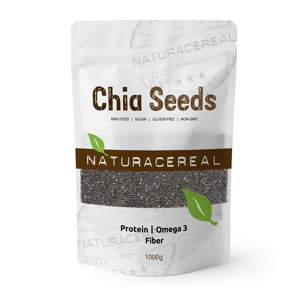 Naturacereal Chia Samen 1kg – Reich an Omega-3, Ballaststoffen & Quelle pflanzlichen Proteins, Antioxidatives Kraftpaket, Ideal für Smoothies, Puddings & mehr – Ethisch geerntet Drogerie & Körperpflege
