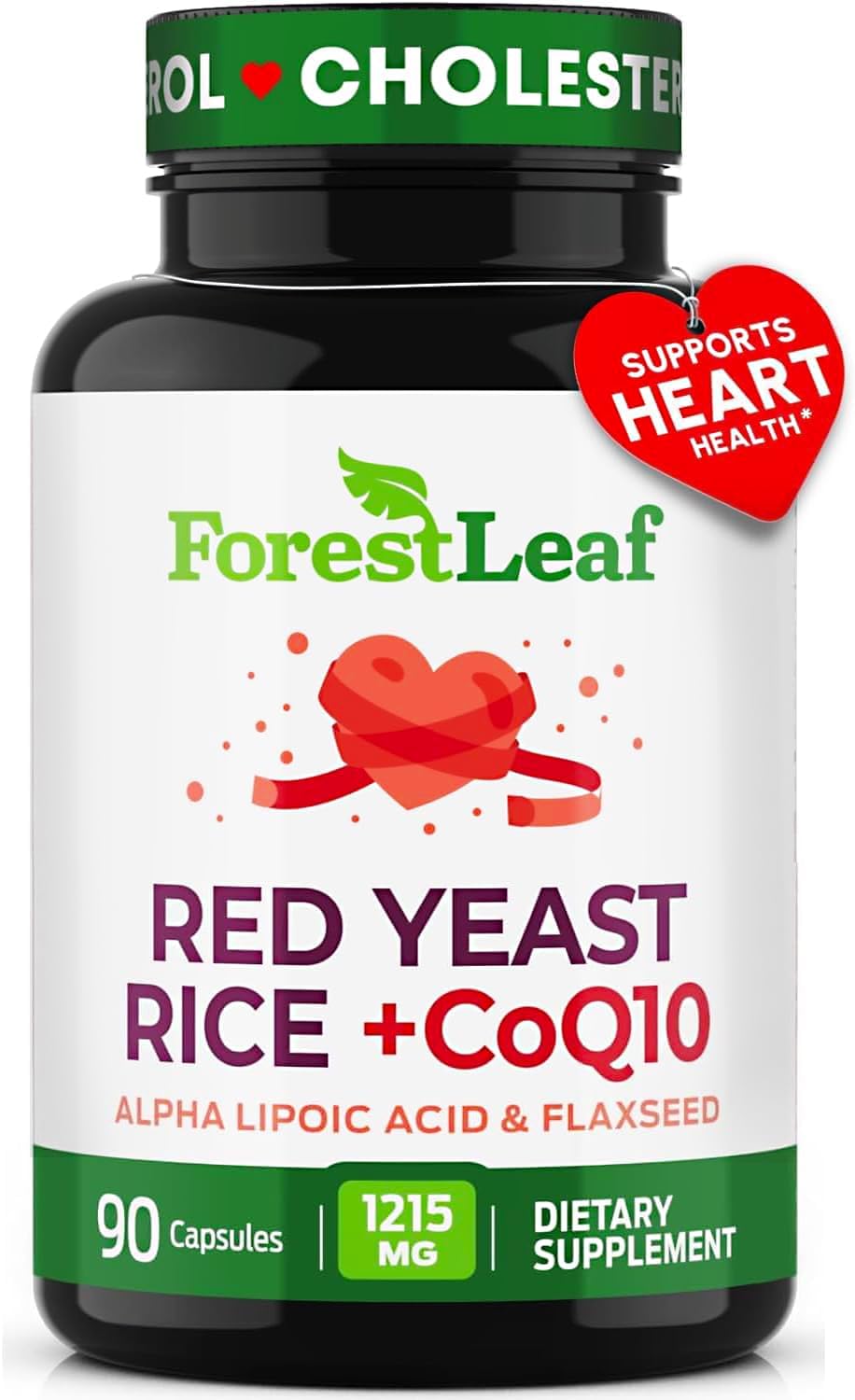 Red Yeast Rice Care with COQ-10 and Organic Flaxseed - 1215mg - Citrinin Free - Daily Dietary Supplements (90) -