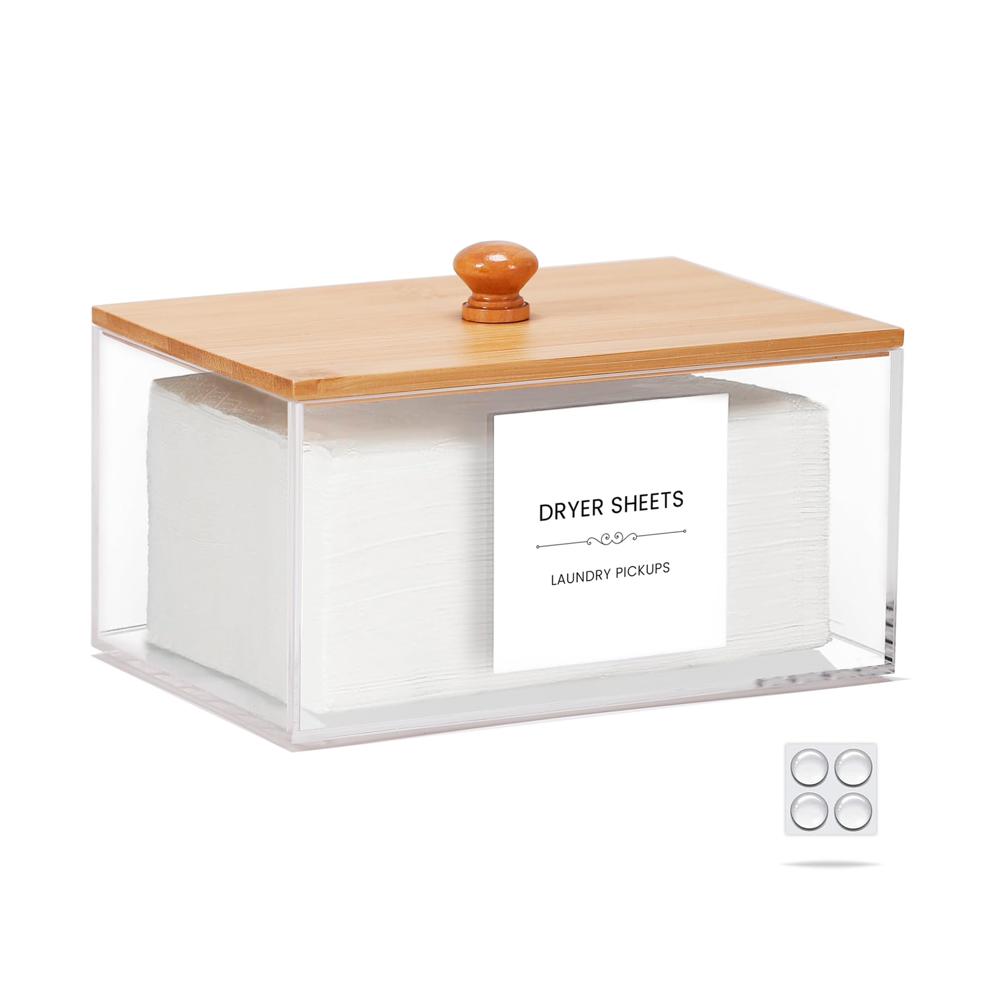 ZUHSAN Acrylic Dryer Sheet Holder With Bamboo Lid - Laundry Room Organizer Box For Sheets & Pods