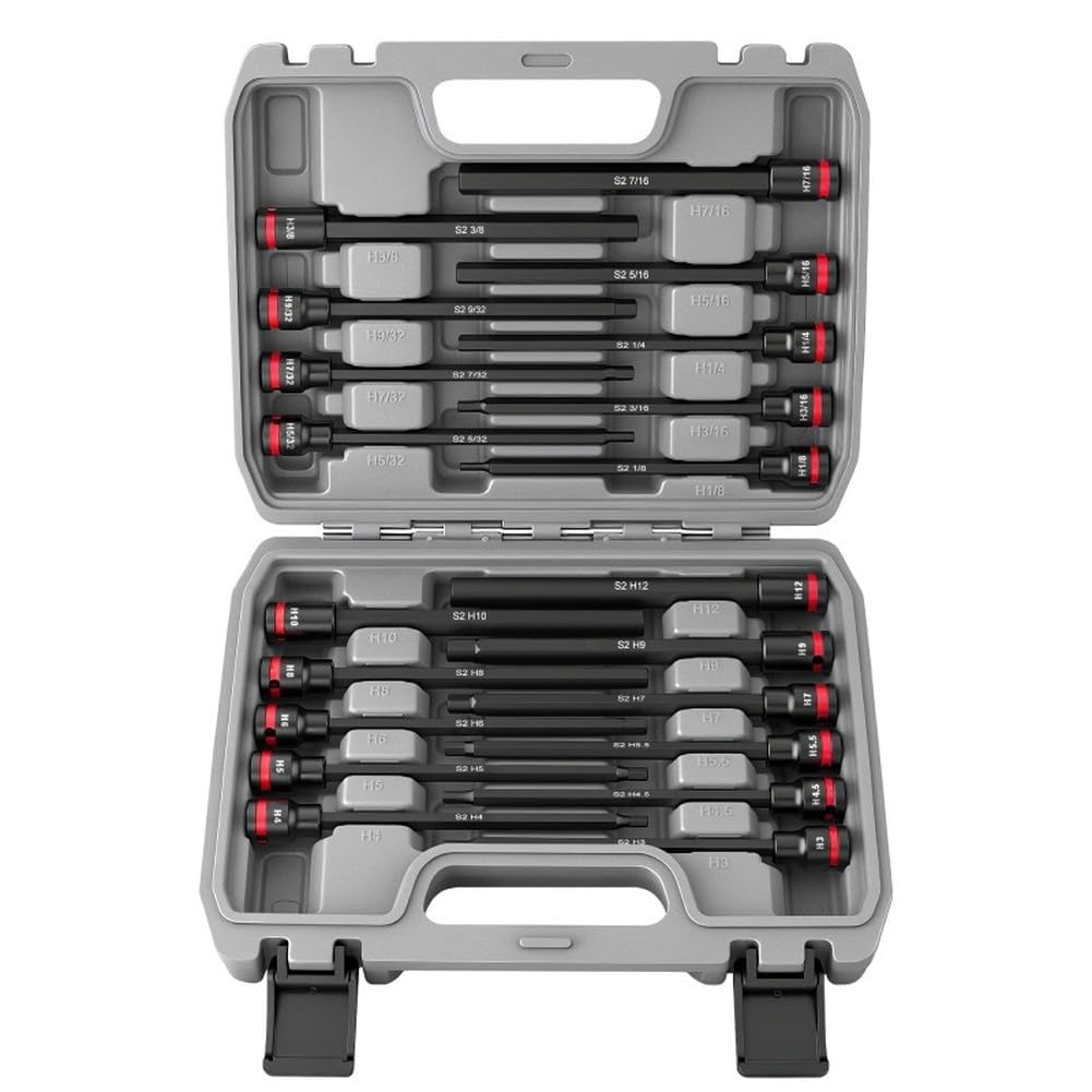 Set di chiavi a bussola esagonali da 3/8", 150 mm, in acciaio al cromo vanadio, metriche e pollici H3-H12 / 1/8" "-7/16", T60 per Torx, kit da 20 pezzi