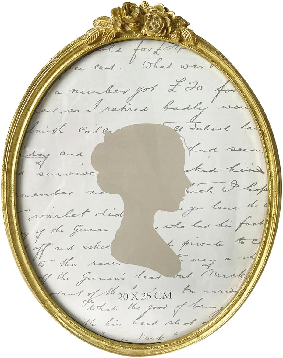 Sunlit Vintage Picture Frame 8x10 Inch, Oval Antique Photo Frames with Glass Front, Luxury Photo Display, Tabletop Wall Hanging, Gift Ideas, Golden Rose