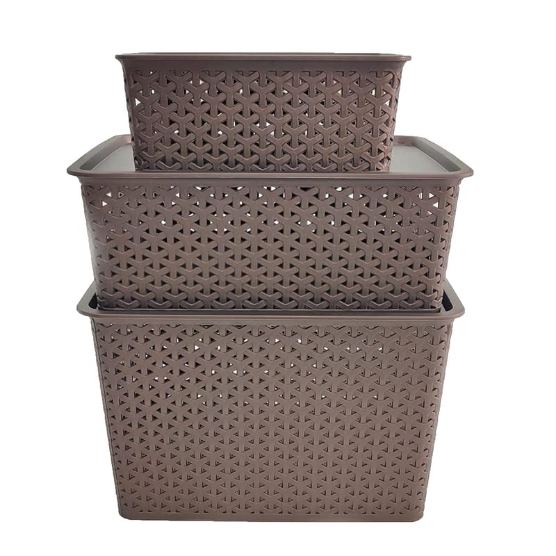 HomeStrap Rectangular Set Of 3 Plastic Storage Organizers/Baskets With Lid For Kitchen, Clothes, Multipurpose Vegetables, Toys, Books, Office, Stationery, Wardrobe(Small, Medium, Large | Brown)-image-41