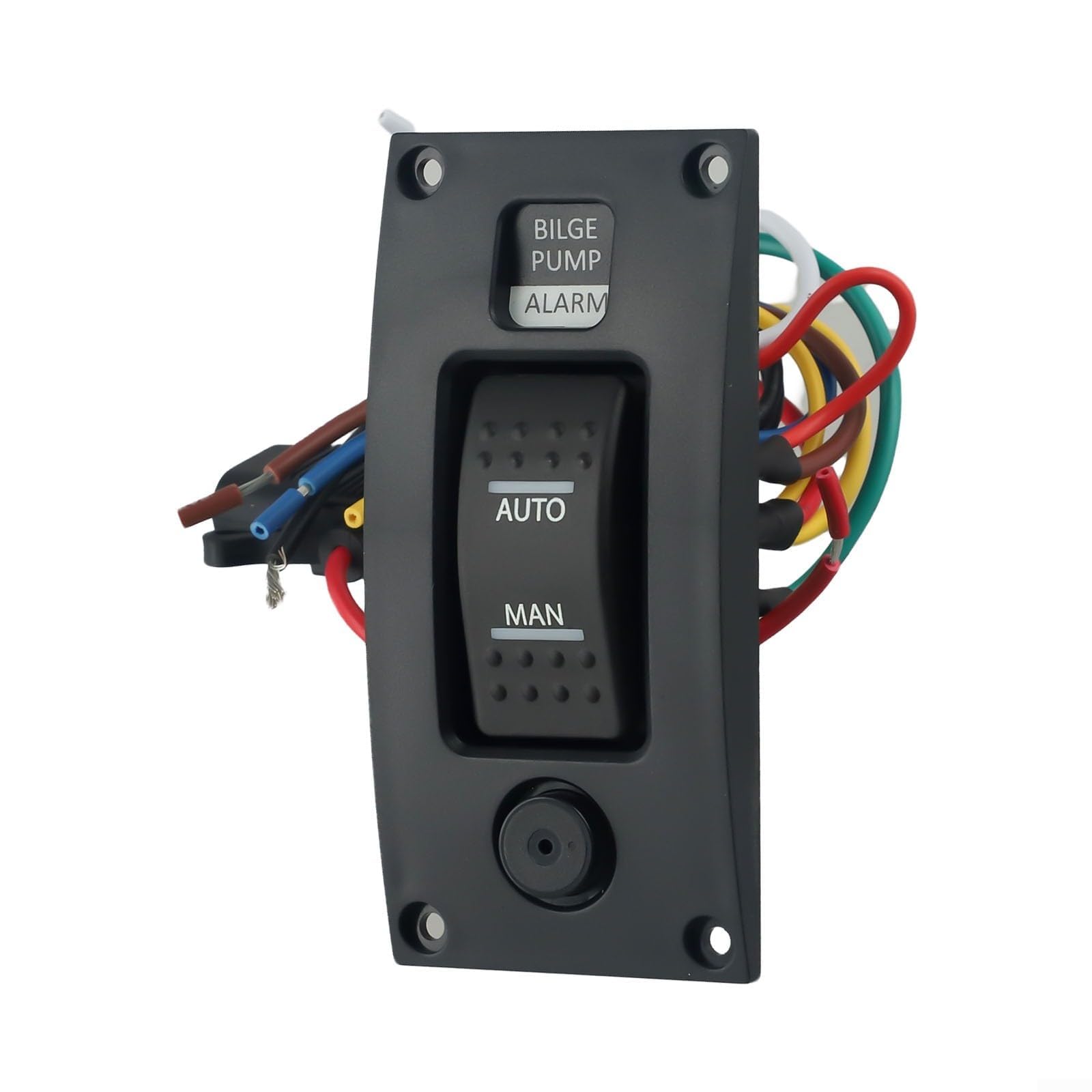 WOGAVEKWGU 3-Way Bilge Pump Switch Panel with Alarm, Automatic Off Manual Control for 12V/24V Marine Boat,Waterproof Backlit Dashboard