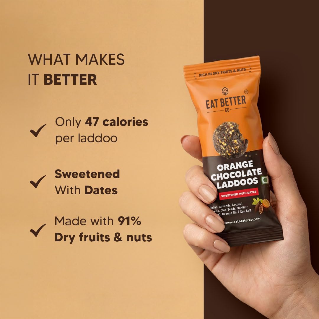 Orange Chocolate - Sugar-Free Laddoos | High Protein & Instant Energy | 95% Dry-Fruits - Healthy Chocolate β Healthy Snacks | Energy-Bar Replacement (Pack of 4 - 40gm) 3
